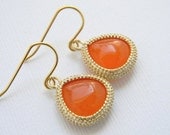 Red Aventurine Earrings - Orange Bridesmaid Earrings - Gold Earrings - Gemstone Earrings - Bridesmaid Gift