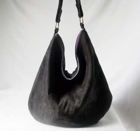 Black Hobo Vegan suede slouch bag Handmade handbag by ACAmour