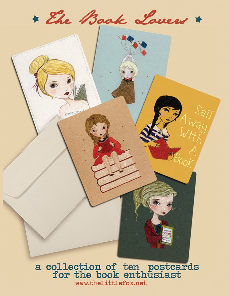 Postcard Set, Blank Card Set, Postcard Collection, Set of Postcards, Postcard Lot, Postcard Pack, Book Art Postcard Set - The Book Lovers