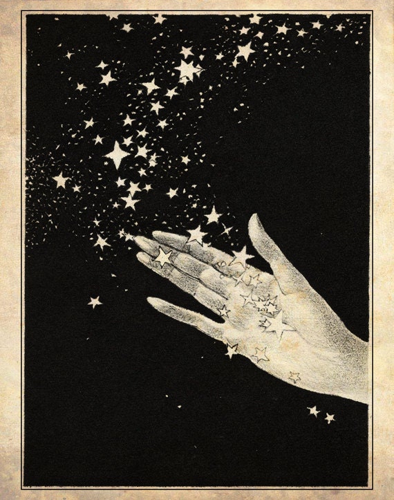Papercut Art - Handful of Stars - Elegant Black and White Whimisical Silhouette - Nursury Decor - Children's Fairytale Illustration Print
