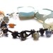 Peace sign charm bracelet- mixed gemstones leather and sterling chain bracelet- multi gem and shell mixed media bracelet- blue grey bracelet