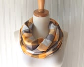Plaid Infinity Scarf in Mustard Yellow and Clove Brown - Cowl, Circle, Loop Scarf Fall Fashion Autumn Accessory - JannysGirl