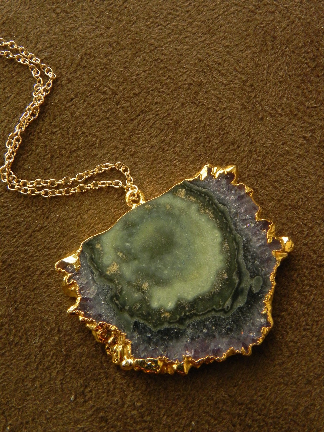 Amethyst Slice and Gold Fill Pendant Necklace