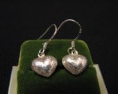 Vintage Sterling Silver Puffy Etched Filigree Heart Pierced Earrings