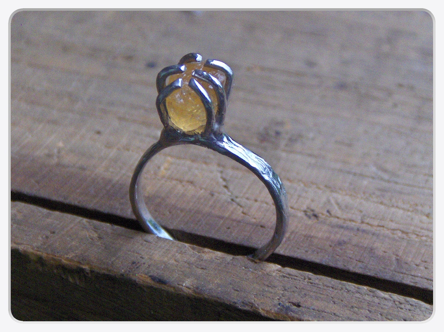 THE WHISPERING TREE. Rustic organic Silver Palladium Tree Branch Golden Honey Imperial Topaz Engagement ring By Chymiera. ooak - Chymiera