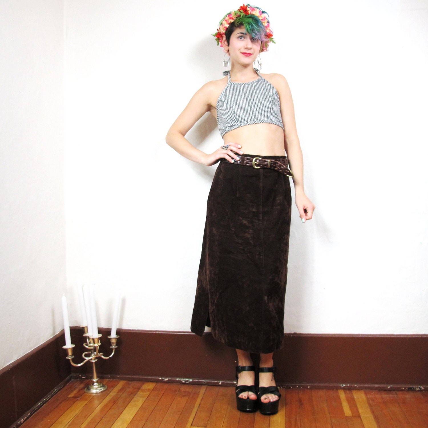 S A L E 70s Velvet Chocolate Brown Skirt (S/M)