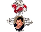 RESERVED FOR JULIE - Personalized Memorial Photo Silver Embossed Filigree Cross Pearls Pendant Necklace  with 24" Chain - Free Shipping