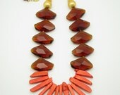 SAMBA /Statement Necklace.Orange.Chunky.Fan.Bib/