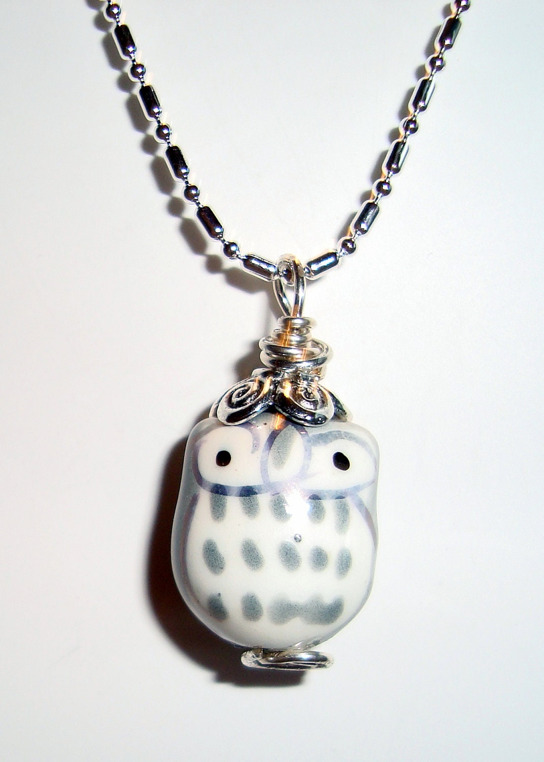 Little Grey Ceramic Owl Necklace - Hoot Hoot