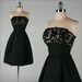 vintage 1950s dress . RAPPI . strapless cocktail . black linen . 3369