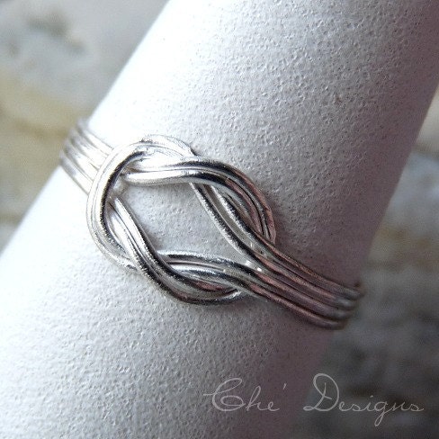 Double Love Knot Ring, Size 6, Sterling Silver, Handmade Square Knot