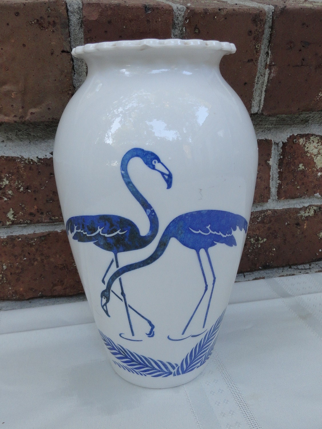 Anchor Hocking Vitrock Blue Flamingo Hoover Shape Vase Vintage SALE