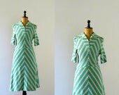 Vintage 1970s mod white and green striped dress