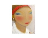 Oil on canvas, 8"x10" Girl With Red Ribbon original oil painting on gallery style canvas