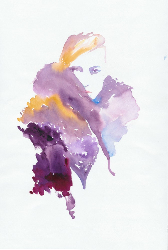 Original Watercolor, Fashion Illustration -  Sketch in Purple - silverridgestudio