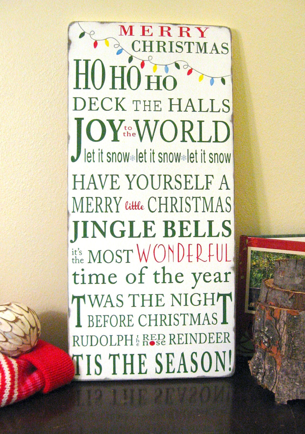 Christmas Typography Word Art Sign- Merry Christmas- Weather Worn White Vintage Style