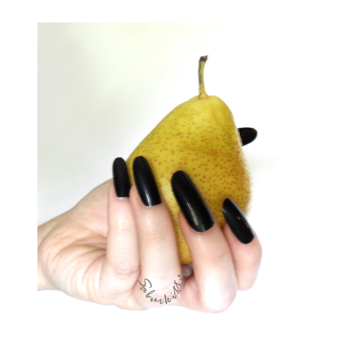 Black Almond Style Nail Art Blanks w/ Nail Art PDF Tutorial DIY Kit long oval fake nails fingernail tips with glue