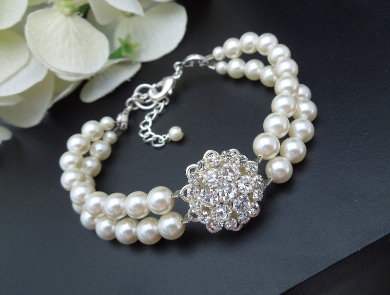 Pearl Rhinestone Bracelet, Bridal Bracelet, Ivory Pearls, Bridal Pearl Bracelet,Statement Bridal Bracelet,Bridal Rhinestone Bracelet,BRITNEY