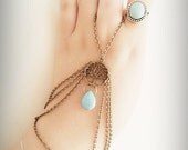 Boho Beaded Tree Slave Bracelet Bronze Chain Bohemian Slave Bracelet Bronze Tree Of Life Turquoise Bead Hippie Gypsy Bohemian Hand Bracelet