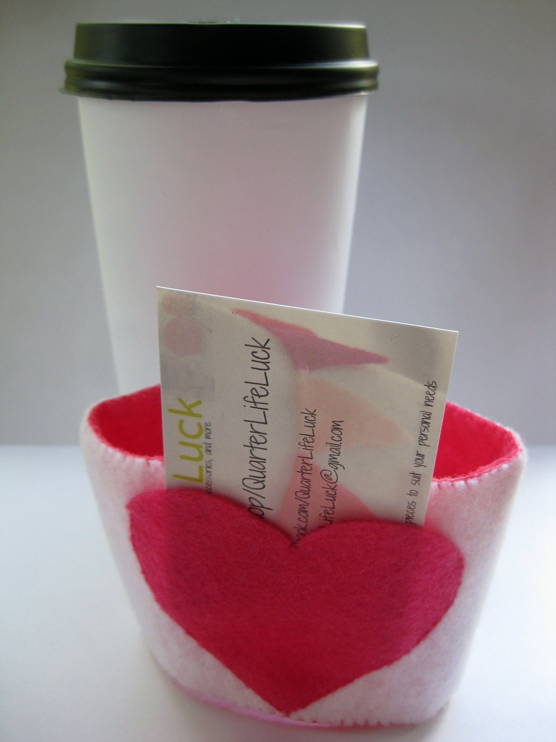 Pocket Heart Felt Cup Sleeve in Pink and White