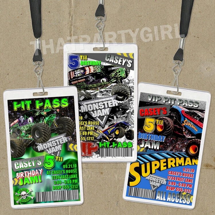 DIY Monster Truck Birthday Party VIP PASS Style Invitations - Digital U Print
