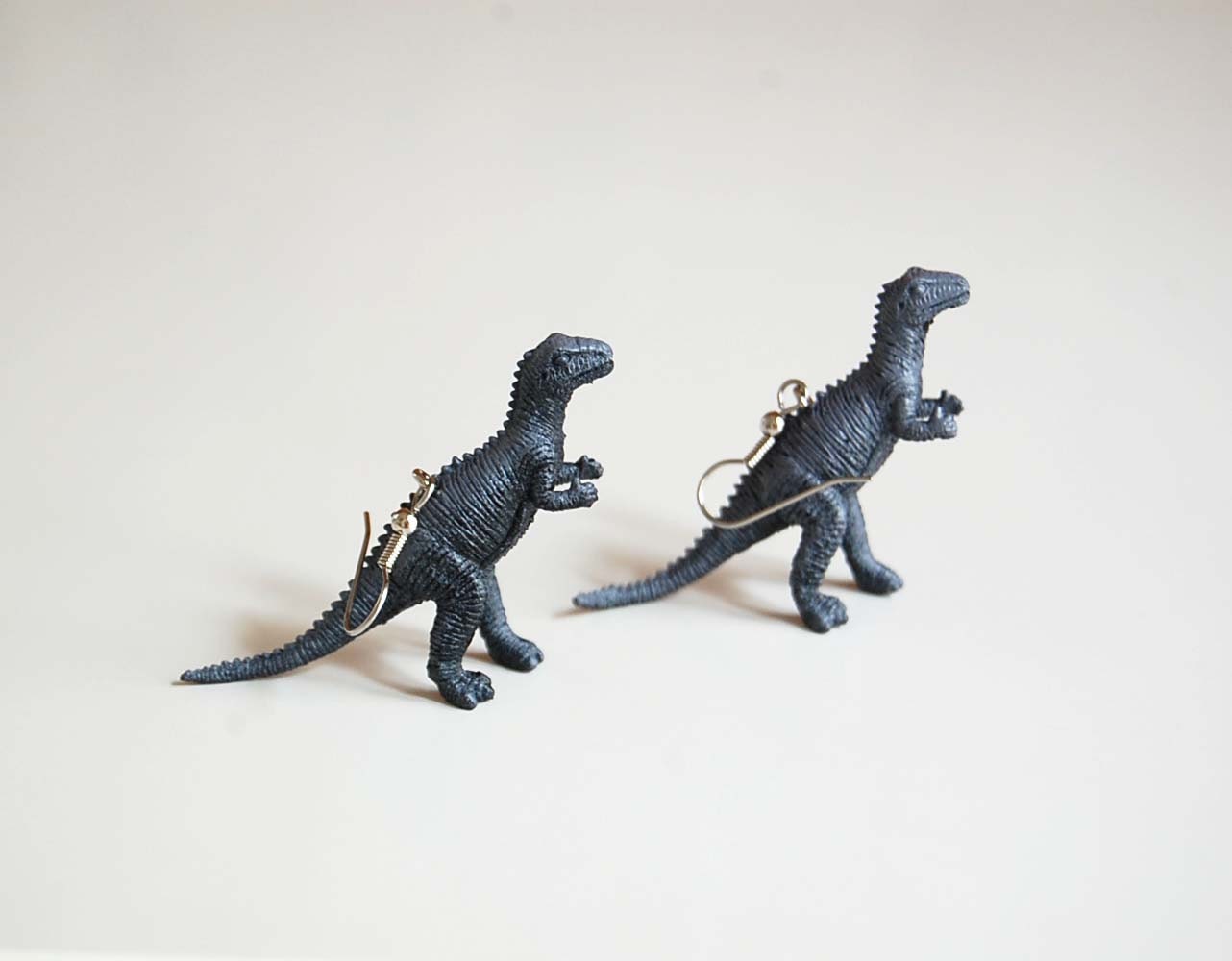 Shades of Grey Dinosaur Earrings - dinosaur jewelry - triceratops - toy dinosaur - trex