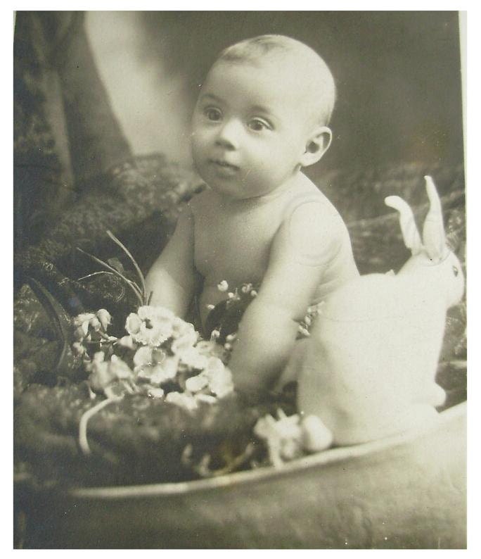 Antique French Unused Postcard - Baby with a Rabbit