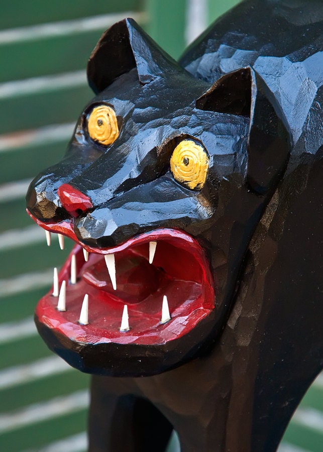 Scaredy Cat Whimsical Folk Art Wood Sculpture