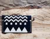 Card Holder Tribal Pattern Leather Suede Navy Blue with White No. CH-101