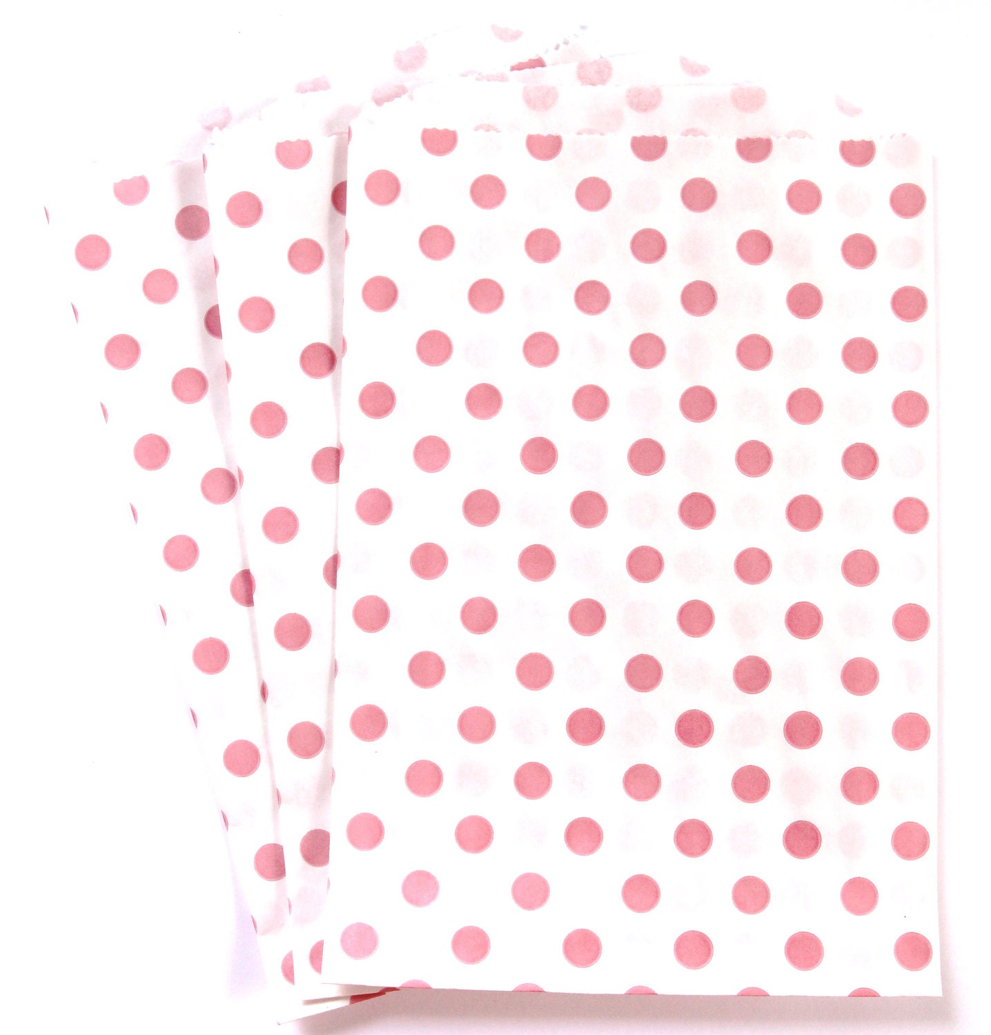 15 Light Rose Pink Polka Dot Bags (Treat Bags, Favor Bags, Gift Wrap, Envelopes) - 6.25 x 9.25 inches