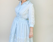 Vintage 1960s Dress - Sky Fall - Powder Blue Cotton Sixties Day Dress