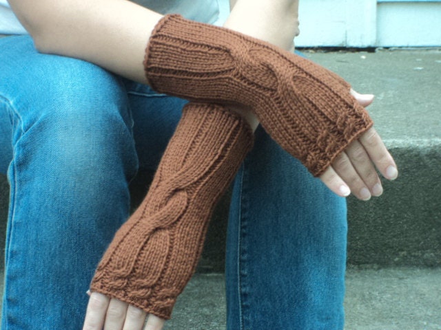 Cabled Fingerless Gloves, Wool