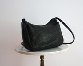 Leather Bag Black HANDMADE Floral Brass - 1980s VINTAGE