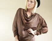 Sheer Copper & Black Striped Satin Long Swag Top