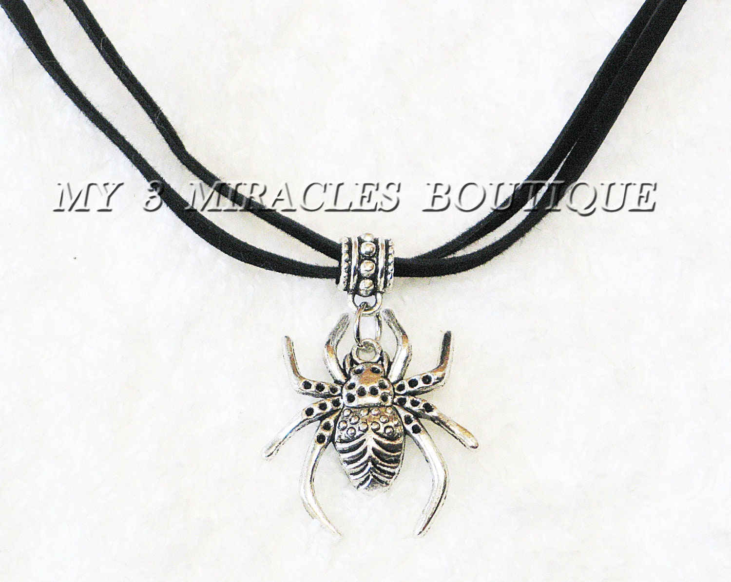 Halloween SPIDER Necklace Black Double Velvet Cord European Style Charm Silver Big Bead Large Pendant Charm costume party ladies teens girls