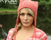 Ear Flap Hat Hand Knit Pom Pom Hat Baby Pink Womens Winter Accessories Spring Fashion Autumn Fall