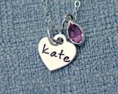 Personalized Necklace - Hand Stamped Necklace - Name Necklace - Birthstone Necklace - Tiny Heart Necklace - Mothers Day