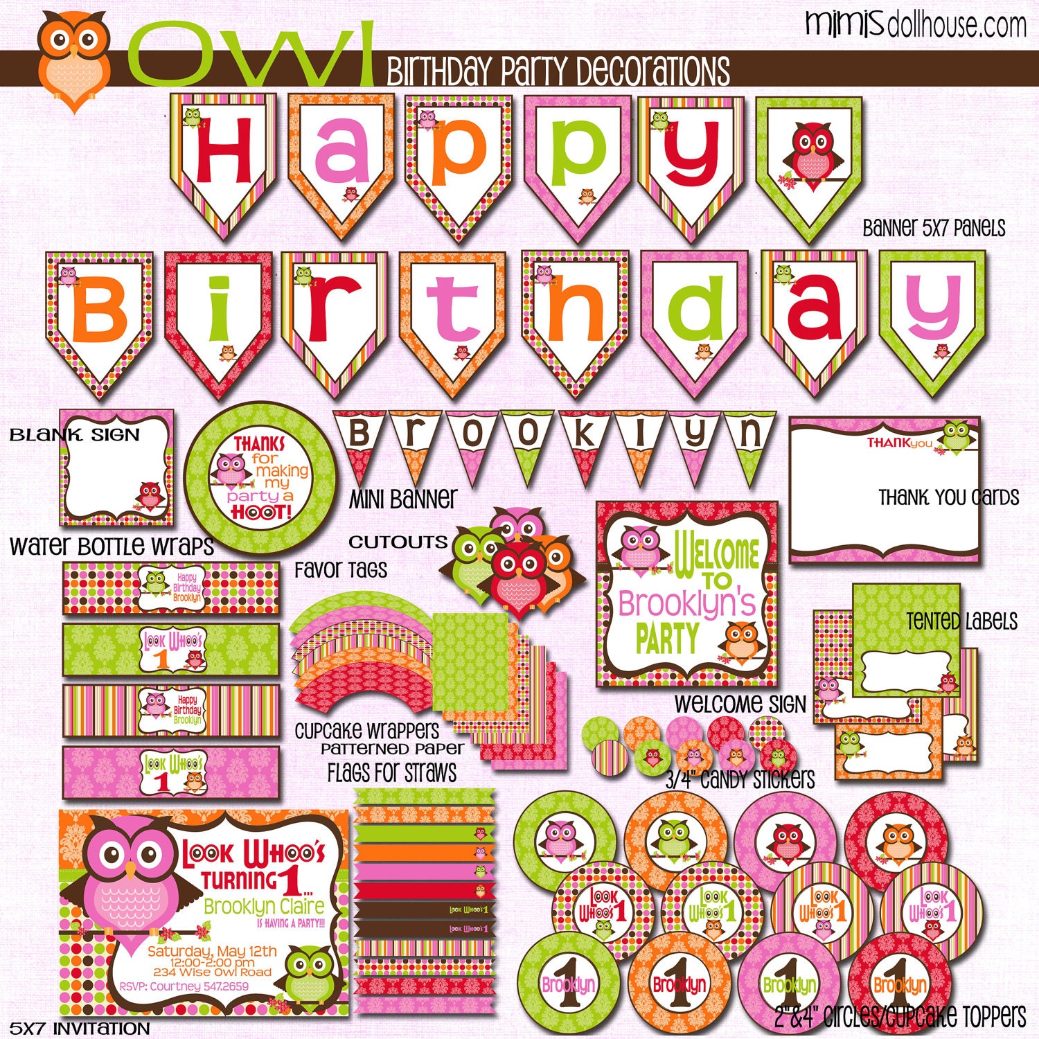 Owl Decorations- Printable Owl Birthday Party Decorations PDF/JPEG Il_570xn