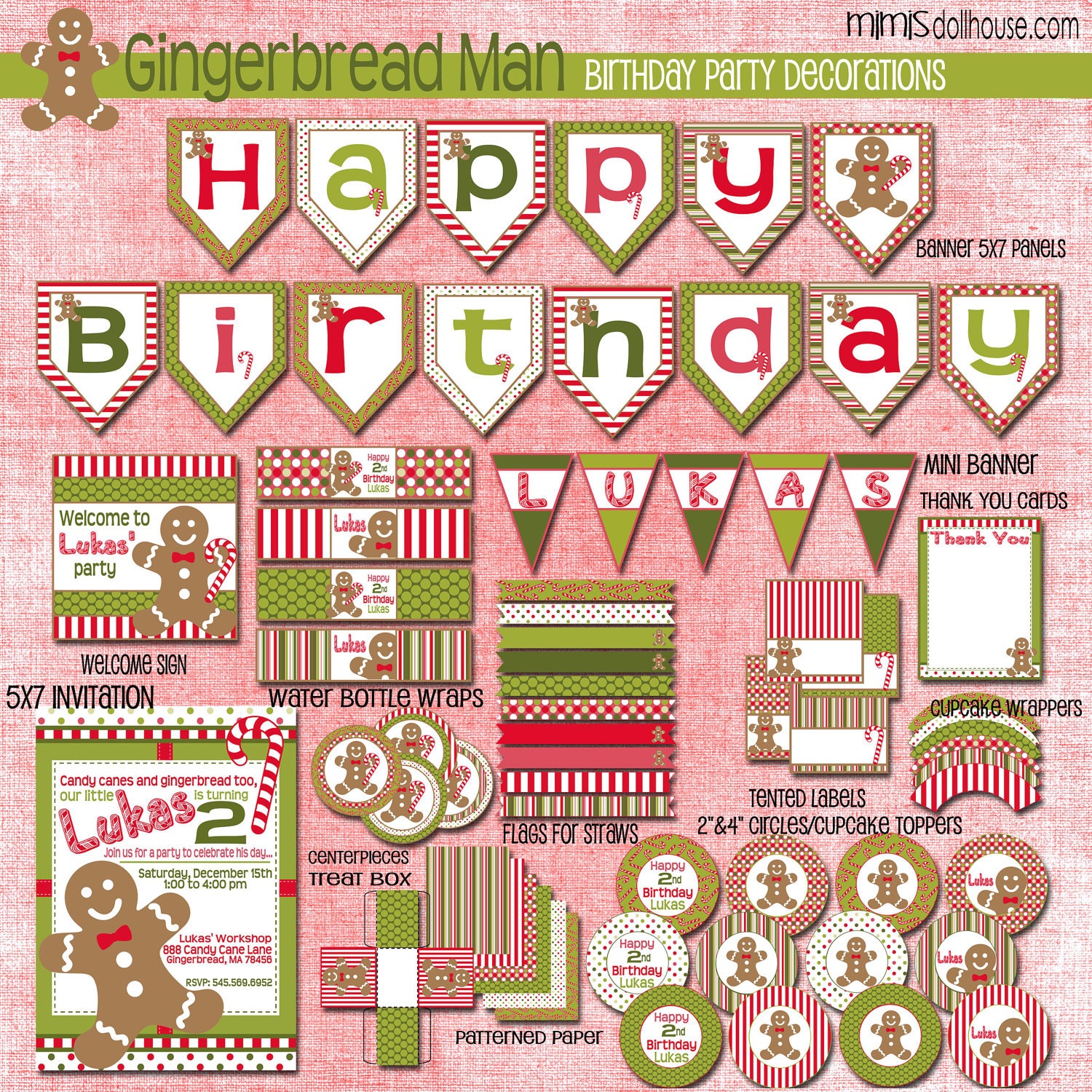 Gingerbread Man Decorations- Printable Christmas Birthday Party Decorations- Candy Cane Birthday Party PDF/JPEG Il_570xn