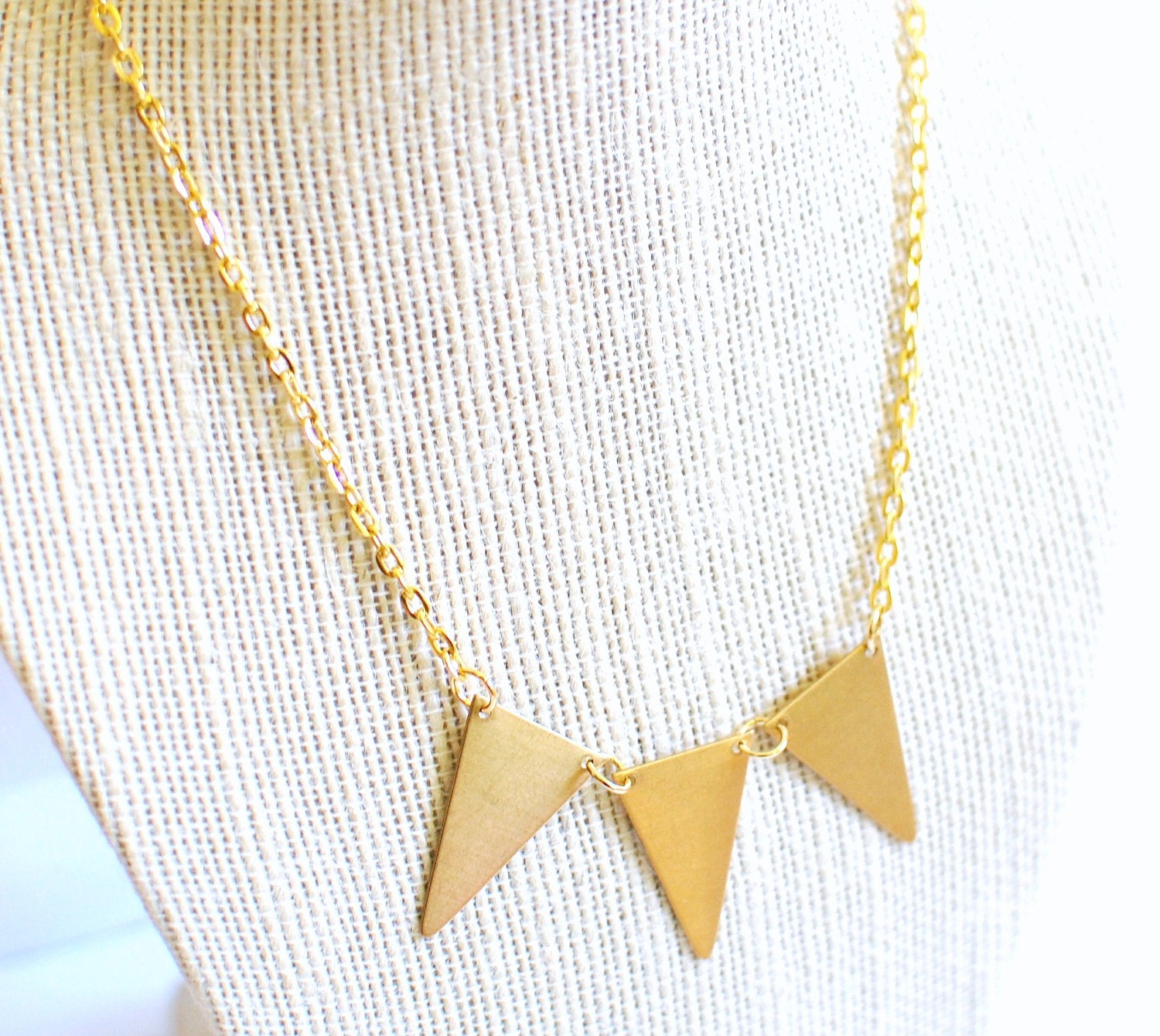 brass triangle bunting necklace - triangle necklace - bunting jewelry