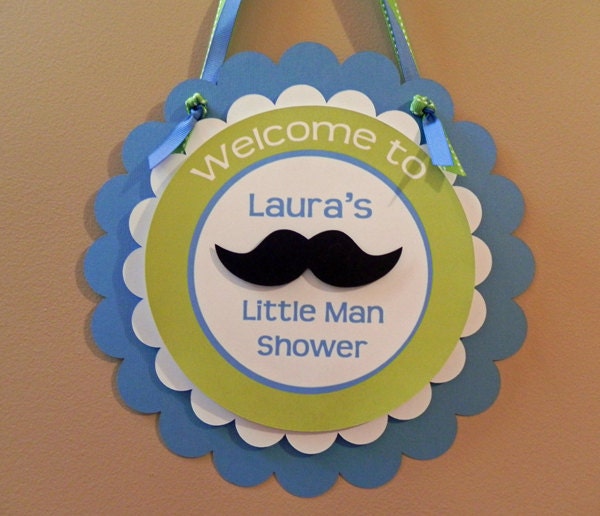 Door Sign: Little Man Mustaches and Ties - Boy Baby Shower or Kids Birthday Party Decorations