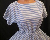 SUMMER AHOY blue white stripe day dress - full skirt sz XS