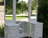 Antique VANITY - Shabby White Painted - Chic ROSES - Red Barn Estates - Sligh Mfg Co Bedroom Furniture