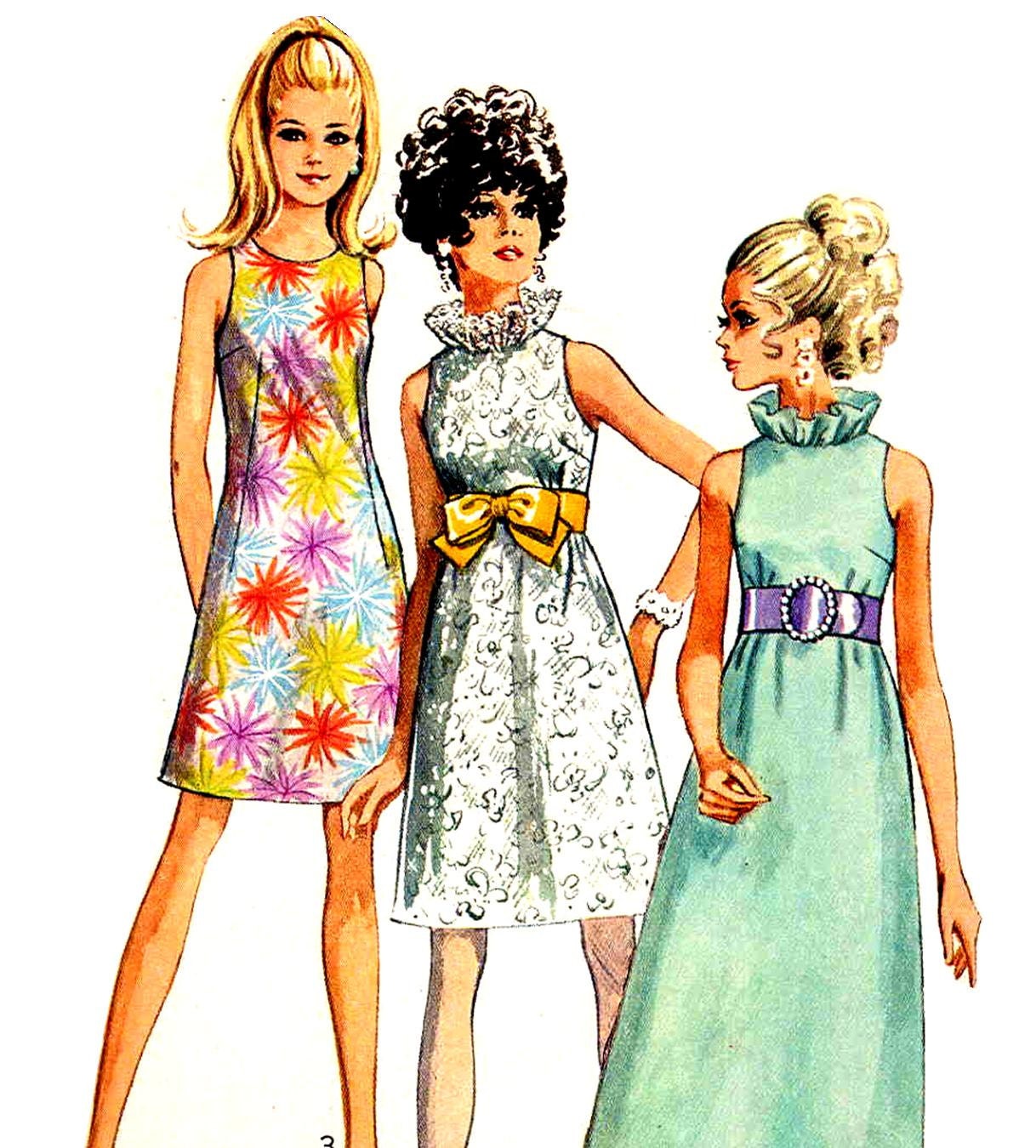60s Mod Vintage Sewing Pattern A Line Dress with Ruffle Collar Simplicity 7955 Bust 32