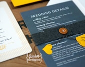 Lemon & Honey - Whimsical Wedding Invitation - Yellow White Grey
