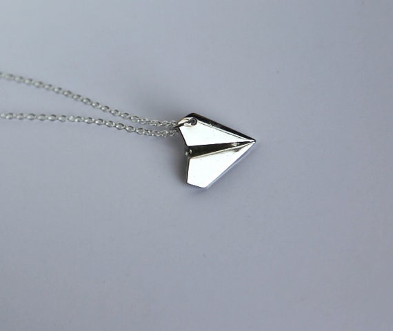 Paper Airplane Necklace- 925 Sterling Silver Chain- Origami Jewelry- Boy or Girl- Unisex- FREE SHIPPING- (N001)