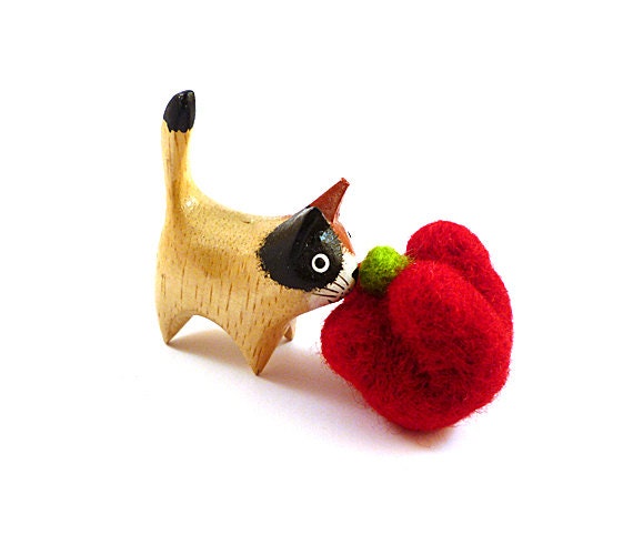 Red Bell Pepper Catnip Cat Toy - Needle Felted Wool