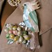Parrot Brooch Collage: Vintage 80s Mother of Pearl Bird with 50s Berries Pastel Oversized Latest Runway Trend One of a Kind ooak