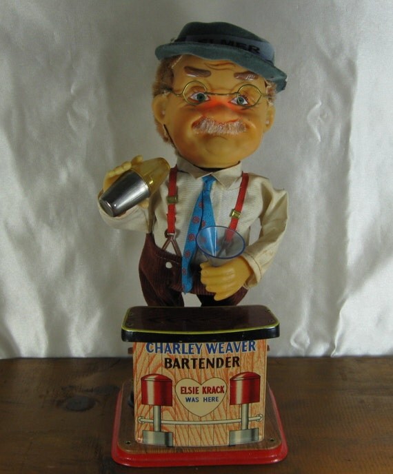 Charlie Weaver bartender robot toy turns red faced by Nickadizzy