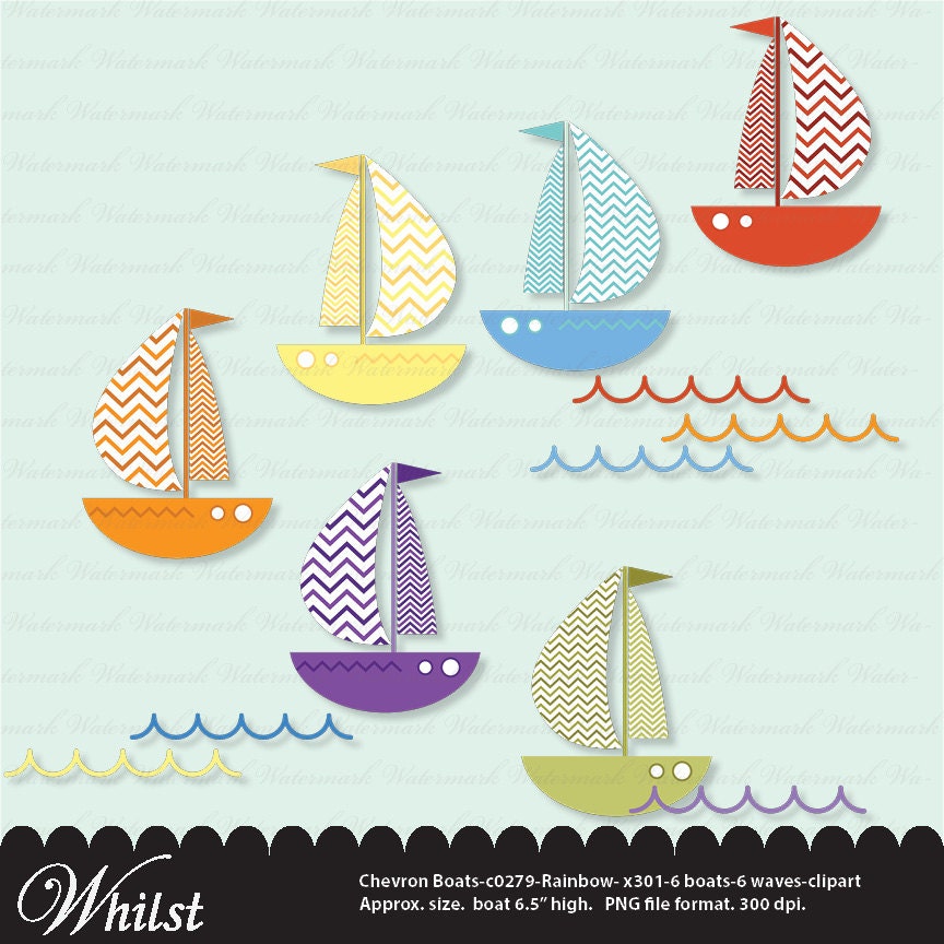 Nautical clip art sailboat clipart chevron waves clipart sailboat digital scrapbook boat art : c0279 Rainbow x301 Il_570xn